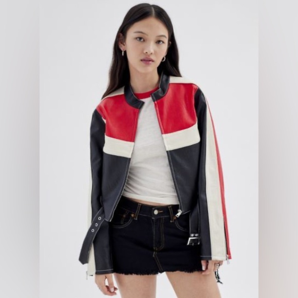 Urban Outfitters + Jordan Faux Leather Fitted Racer Moto Jacket